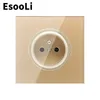 EsooLi 2020 New Arrival Crystal Glass Panel 16A French Standard Wall Power Socket Outlet Grounded With Child Protective Lock