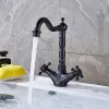 Robinet de salle de bain pivotant à double poignée robinet de lavé antique robinet de mélangeur en laiton avec terrasse à eau chaude et froide montée