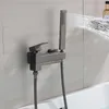 Badrum badkar kran enkel handtag väggmonterad kran med handdusch trippel badkar kran varmt och kallt vattenblandning kran