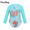TiaoBug Baby Girls One-piece Swimsuit Long Sleeves Flower Printed Swimwear Kids Toddler Beachwear Rash Guard Child Bathing Suit