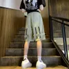 Amerikansk funktionell stil denim arbetskläder shorts för mäns sommar smala trendiga varumärke tvättade och nödställda knälängd beskurna byxor
