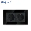 Double EU Power Socket Glass Panel Wallpad 16A European Standard Power Wall Outlet 146 mm * 86 mm