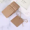 2024 New 100pcs Blank Square Kraft Paper Gift Hang Tags Wedding Label Price Card Craft with 10m Jute Twine