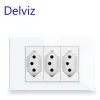 Delviz Brazil Standard Socket, panneau de verre trempé blanc, 3gangs 3 Pins Trou 10A Type de prise n bouchons, prise de courant embarquée murale