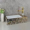 Yanksmart Badezimmer Waschbecken Set Lavabo Art Muster Gold Keramikgefäßbecken mit Messing Wasserhahn Eingriff Deck montiertem Mixer Tap