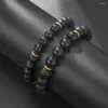 Strand Fashionable 1Pc Different Size Natural Black Matte Stone Bracelet For Women Men Simple Friends Couple Bead Bangle Jewelry