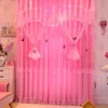 3 camadas Curtins de design de renda para sala de estar quarto garotas quarto garotas rosa janela de tule meio blecaout cortina decoração de casamento 1pcs