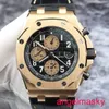 AP Moissanite Muñeco Reloj Royal Oak Offshore Series 26470or Black Panel de 18k Rose Gold Mechanical Mensic Mens Reloj 42 mm