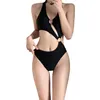 2024 nuevo traje de baño bikini para mujeres negras sexy alta cintura alta una pieza de vacaciones sensación de lujo niña picante de manantial 3czt
