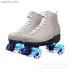 Inline rolschaatsen nieuwe stijl kunstmatige lederen quad roller skates schoenen patins dames mannen mannen dubbele lijn led licht 4 wielen pu abec-7 82a schaatsen y240410