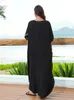 Causal Embroidery Printed Vneck Batwing Sleeve Oversize Kaftan Women Summer Beach Dress Plus Size Maxi Dresses Q1607 240410