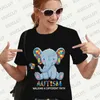 Women's T Shirts Autism Awareness Y2k Graphic Tops For Women Elephant Design T-shirts Month Tees Support Summer Clothing