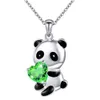 Schattig roze hartvormige kubieke zirkonia panda ketting voor kinderen - Chinese stijl hanglank ketting