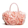 Sacs de soirée Boutique de fgg Red Flower Rose Bush Femmes Satin Purse Per perle Handle Totes Sac Mariage Hand