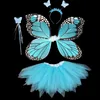 4 Piece Shining Butterfly Wing +Wand +Headband +Tutu Skirt Christmas Halloween Cosplay Costume For Fairy Girls Kids 13 Colors