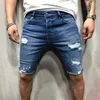 Men's Jeans Men Ripped Short Bermuda Cotton Shorts Breathable Blue Denim Male Destroyed Skinny Hole For 2024