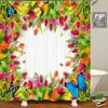 Rideaux de douche beaux papillons de fleur de tulipe 3D rideau de rideau polyester étanche à la maison baignoire pour salle de bain avec crochet