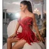 Casual Dresses Factory Wholesale Women's Red Feather Strapless High-End Luxury Mini Sexy Boutique Celebrity Cocktail Party Dress