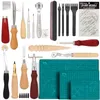 Lederen gereedschapset zijn onder andere Punching Hand Sewing Awl Cutting Kit Stitching Groover en snijmat voor LederenCraft Work Beginners