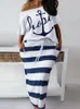 Plus -storlek Casual Outfits Set Womens Anchor Letter Print Kort ärm T -shirt Strip Slim Fit kjol 2st kvinnor PLU 240319