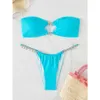 2024 zwempak diamanten ketting sexy strapless split bikini stevige kleur zwempak nieuwe bikini