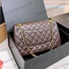 Womens Luxury Designer CF Shoulder Bags Blue Brown Chocolate Purse Gold Chain Crossbody Handbags Classic Double Flap Quilted Purse 26X16CM