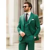 Men's Suits Green Solid Men 3 Piece Smart Casual Notch Lapel Single Outfits Wedding Groom Tuxedo Slim Fit (Blazer Vest Pants)