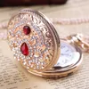 Pocket Watches Clamshell Womens Vintage Quartz Pocket High Quality Luxury Vintage Pendant Clock Chain Pocket Womens Gift Y240410