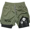 Аниме мужские шорты Summer Sportswear 2In1 Тренировочная фитнес -пробежек плавание плюс размер спорт S5XL 240410