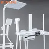 Piano Thermostatic Shower System med ABS Rainfall Duschhuvud Mässing Badkar Mixer Tap Cheap White Piano Digital Shower Set