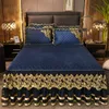 Gold Embroidery Velvet Quilted Thicken Bedspread Queen King Size Soft Warm Lace Ruffle Bed Skirt 2 Pillowcases 200x220 Green