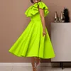 Plus Size Summer Fashionable And Elegant Solid Color Ruffle Edge Banquet Mid Length Large Swing Dress WomenS 240410