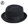 FS Vintage Pie Hat Homem Homem Men Wide Brim Felt Fedora Black Hat Homs Church Jazz Ribbon Rilby Panamá Gangsters Caps Gentlemen 240322