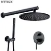 Mttuzk Messing Mattes Schwarz Dusch Set Badezimmer Wasserhahn Decke oder wandmontierte Duscharmarmdauermischer Tap Handheld Spray Set