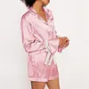 Home Clothing Satin Loungewear Y2K Kleidung Frauen Reverskragen Single Breasted Long Sleeve Shirt Top und Shorts 2000s Pyjama Set Naidwear