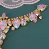 Złote Ab Rhinestone Neckline DIY Spawanie Kryształowy Patch Rhinestone Nasek kryształowy grzywka do dekoracji odzieży