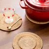 Rattan weven placemat round cup pad home office tafels geïsoleerde koffiekopkussentjes handgeweven onderzitter milieuvriendelijke placemat