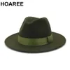 HOAREE Purple Wool Felt Jazz Fedora Chapeaux Men Femmes Wide Brim Sombrero Style britannique trilby Formal Panama Cap solide robe Hat 240322