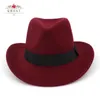 Qbhat hommes femmes laine en laine en feutre panama chapeaux de cowboy occidental largeur brim sombrero fedora trilby jazz église chapeau flouche cloche cap 240410