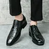 Checkered Leather Shoes for Men Business Attire Block Carved British Men Leather Shoes in Large Size