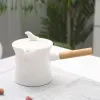 Witte keramische theepot Japanse stijl theepot voor thee en koffie witte porseleinen theepotten met houten handgreepmelkpot met deksel