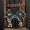 Ethnic Vintage Women's Square Jhumka Earrings Indian Jewelry Silver Color Tassel Dangling Earrings Turquoises Turkey Jewelry