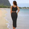 Été Nouvelle femme de couleur massive Grille Diamond Stripe Two Piece Set Small Tank Top Split Long Jupe pour les femmes F41071