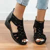 Sandals Dames Zipper 2024 Summer Ladies Fashion Comfort Wedge Roman Bling Cutout Platform Plus Size 43 Women Shos