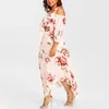 Casual jurken onregelmatige zoomjurk bloemen chiffon midi off schouder vatje vooraan vooraan groepen dames losse fit zomer sling