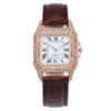 Montre-bracelets 2024 Square Luxury Diamond Femmes Watchs Set Cuir étanché