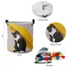 Yellow Umbrella Cat Dirty Laundry Basket Foldable Round Waterproof Home Organizer Basket Clothing Children Toy Storage Basket