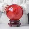 Linda vermelha clara de quartzo de cristal esfera de cura de bola +base 1pc