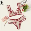 Set di lingerie in stile francese mesh sexy femminile da donna reggiseno da ricamo e mutande rosse calda intimata lingerie erotica a tre punti