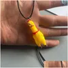 Kolye Kolyeler 2023 Eşsiz Sevimli Kauçuk Tavuk Kolye Sarı Mini Hip-Hop Hayvan Yenilik Gag Şaka Komik Kızlar Damla Teslimat Mücevher Dhho2